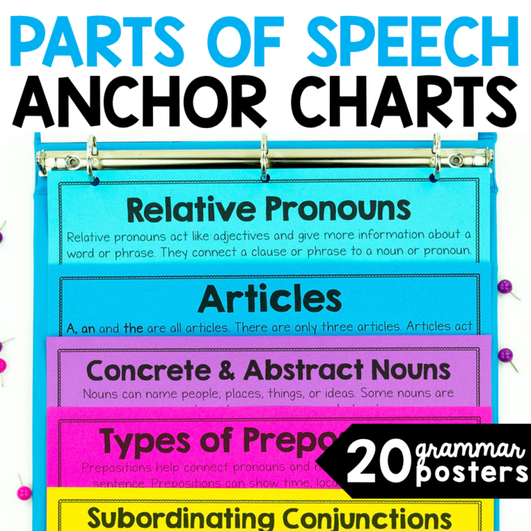 Parts Of Speech Posters And Anchor Charts Stellar Teaching Co